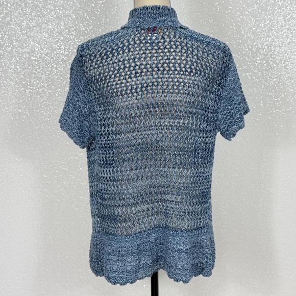 Ruby Rd Blue with silver metallic Short-Sleeve Cardigan knit size small women’s - Picture 13 of 15